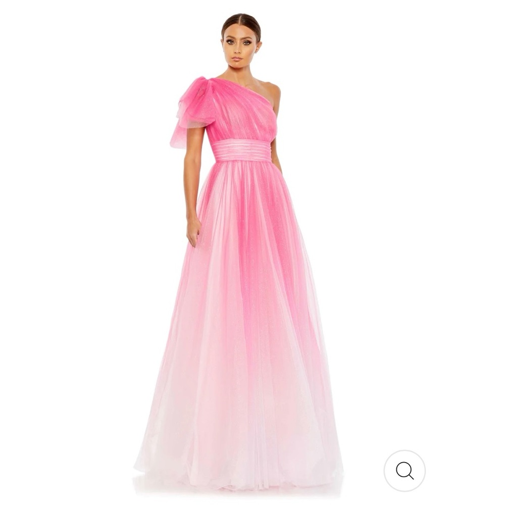 Mac Duggal Pink Ombre Gown - GLITTER OMBRE RUFFLED ONE SHOULDER BALLGOWN - Pink